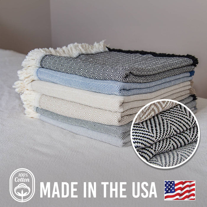 100% Cotton Patterned Throw Blankets – 58″ x 62″: Natural Diamond