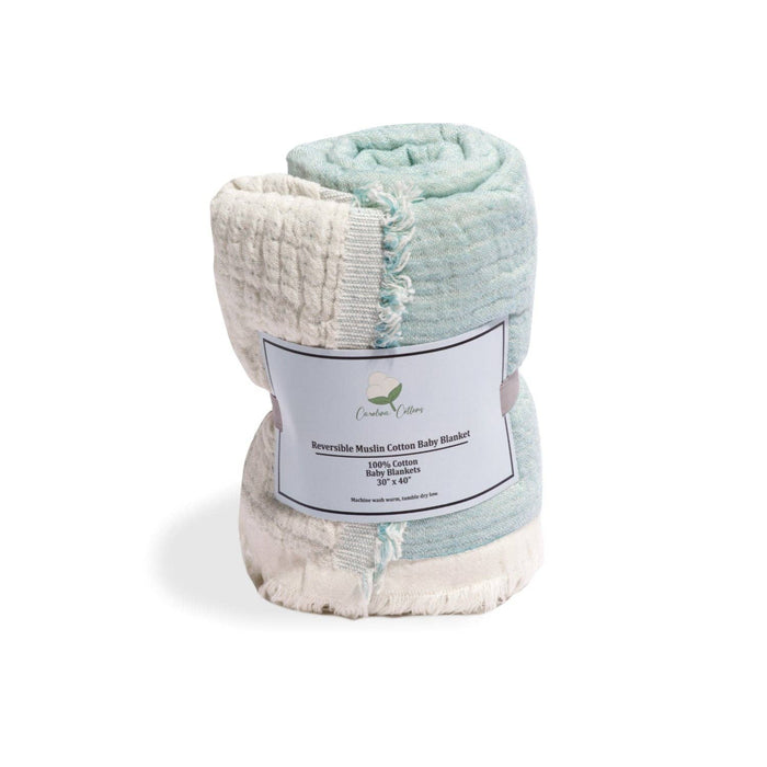 100% Cotton Reversible Muslin Baby Blankets: Blue