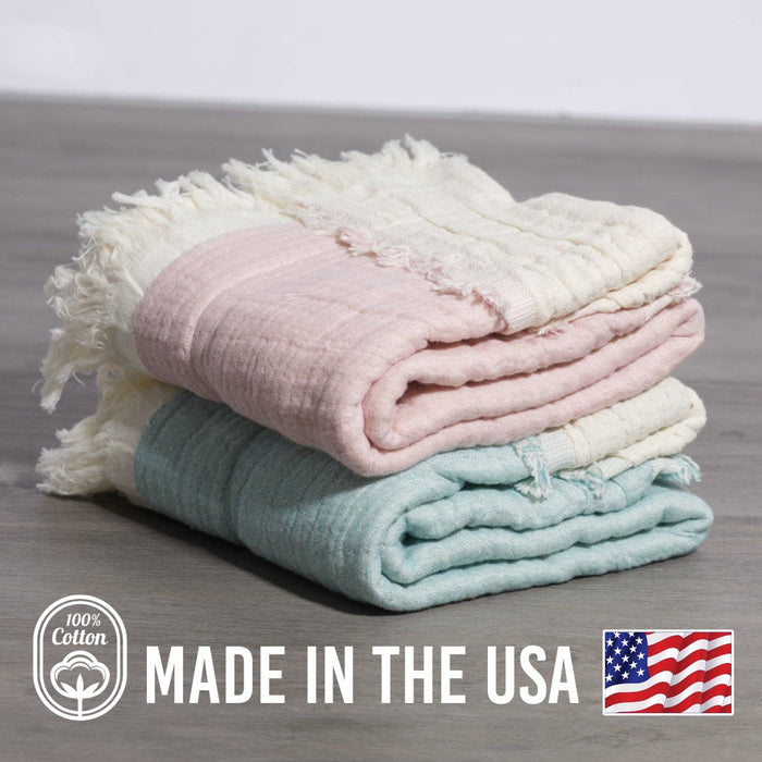 100% Cotton Reversible Muslin Baby Blankets: Blue