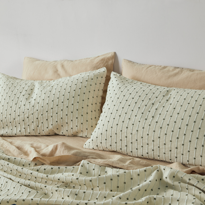 100% Organic Textured Cotton Pillowslip set (of two) in Off White with Olive