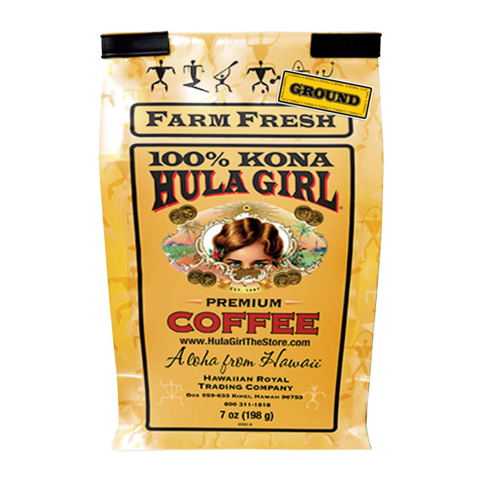 2-Pack Hula Girl 100% Kona Coffee 7oz Each (14oz in total) Grounded
