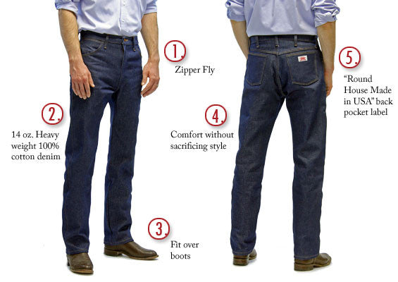 2-Pack Men's 5 Pocket Slim Fit Cowboy Jeans #1951 USA Made by ROUND HOUSE®