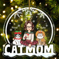 Cat Mom Cartoon Cats Snowdome - Christmas Gift For Cat Lovers - Personalized Custom Shaped Acrylic Ornament