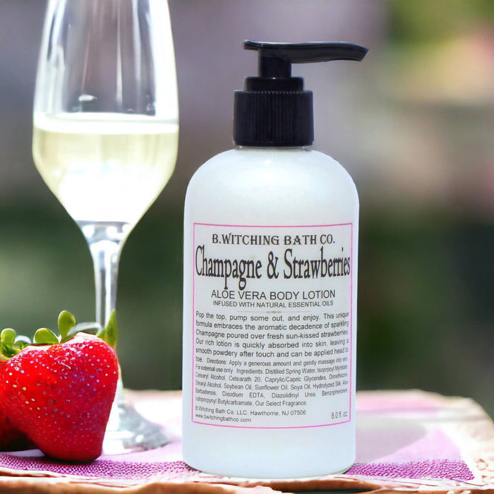 Champagne & Strawberries Aloe Vera Body Lotion 8oz. Made in USA