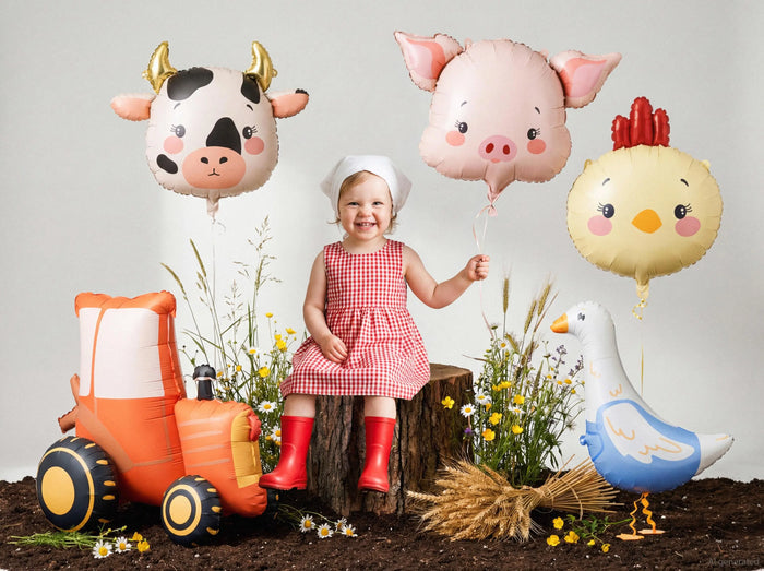 Chicken Balloon - Foil Farm Animal Party Balloon - Yellow & Red Chick - Easter Balloon Decoration - Kids Birthday - Farmyard Party - 51x59cm - Jolie Fete UK
