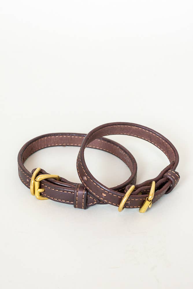 Clearance: 12" Hand-Stitched Leather Dog Collar with Brass Buckles: Amish-Made Made in USA