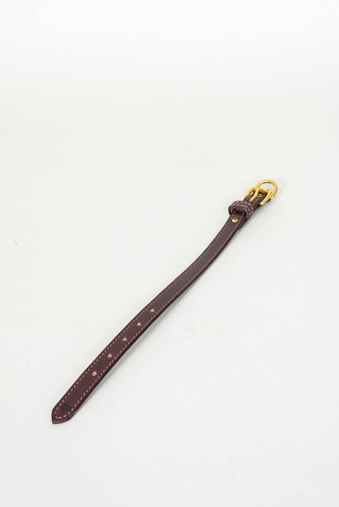 Clearance: 12" Hand-Stitched Leather Dog Collar with Brass Buckles: Amish-Made Made in USA