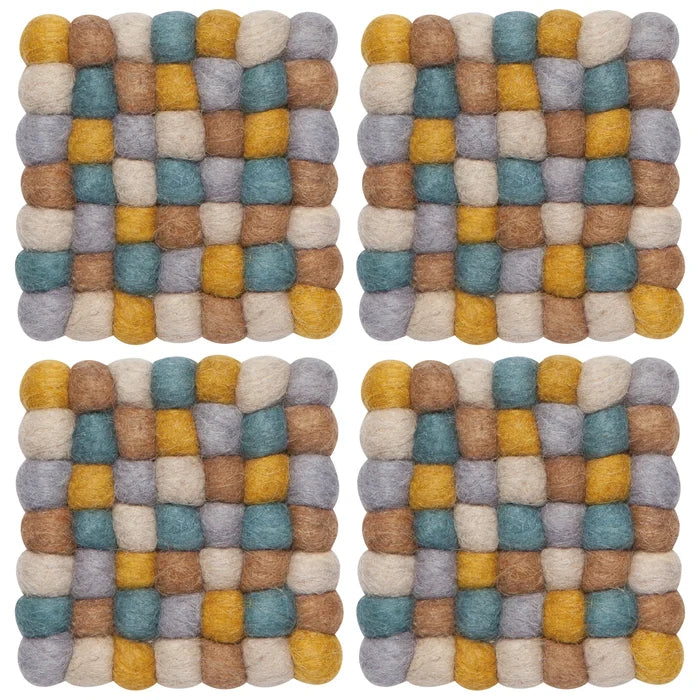 Danica Heirloom Wool Felt Ball Coasters set of 4 - Ochre