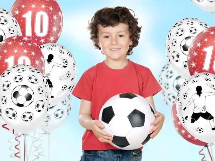 Football Print Balloons - Multi-Ball Soccer Design - Match Day Party Decorations - White & Black Sports Birthday Decor -Stadium Balloons-6pc - Jolie Fete UK