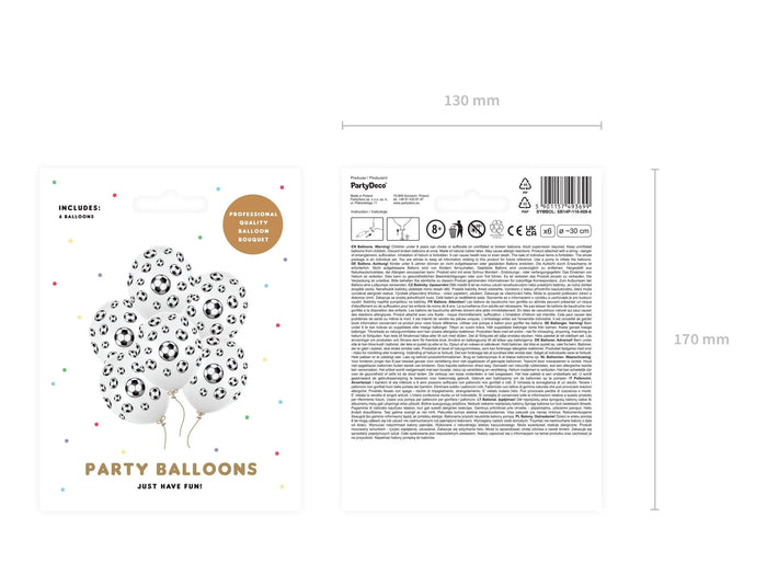 Football Print Balloons - Multi-Ball Soccer Design - Match Day Party Decorations - White & Black Sports Birthday Decor -Stadium Balloons-6pc - Jolie Fete UK