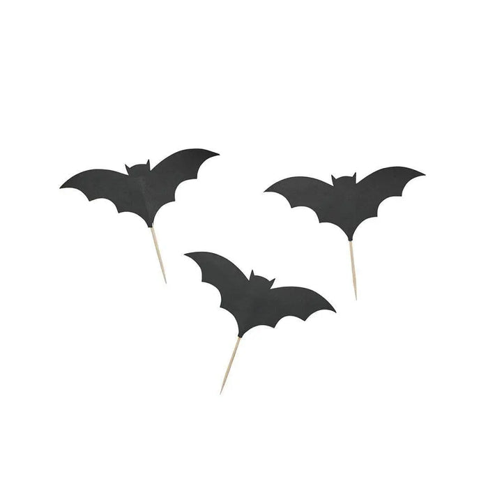Halloween Cupcake Toppers - Black Bat Cake Toppers - Halloween Party Decorations - Halloween Food Picks - Creepy Chic Halloween - Pack Of 12 - Jolie Fete UK