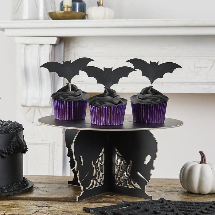 Halloween Black Skull Cake Stand - Black Cardboard Cake Stand - Halloween Party Table Decorations - Creepy Chic Halloween Centrepiece - Jolie Fete UK