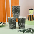 Halloween Cups - Halloween Black & White Spider Web Party Paper Cups - Halloween Party Decorations - Retro Halloween - Pack Of 8 - Jolie Fete UK