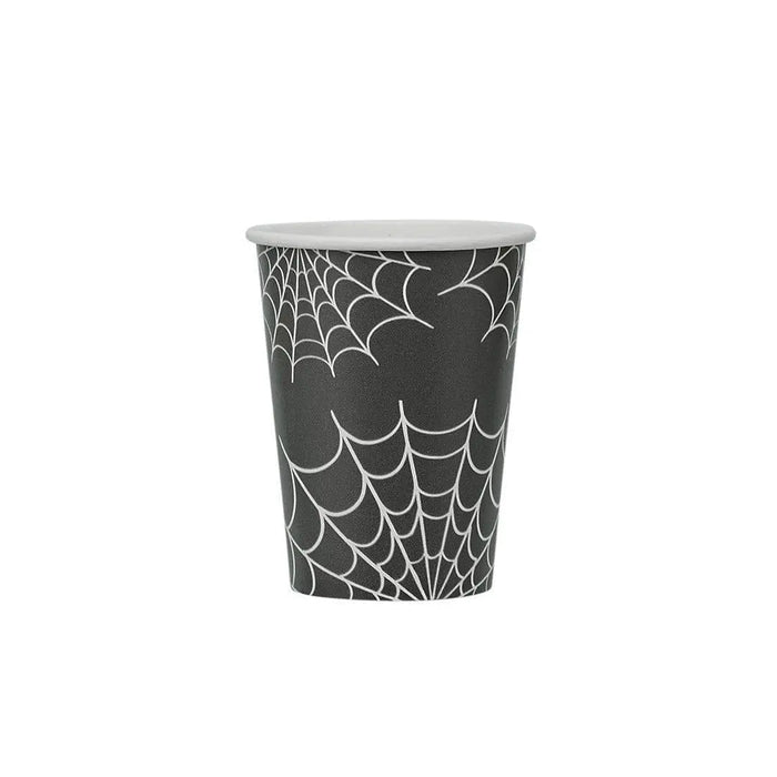 Halloween Cups - Halloween Black & White Spider Web Party Paper Cups - Halloween Party Decorations - Retro Halloween - Pack Of 8 - Jolie Fete UK