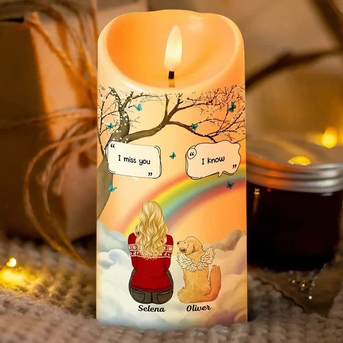 Dog Lovers, Dog Mom, Pet Lovers, Memorial, Cat Lovers - I Miss You Memorial Dog Cat Memorial - Personalized Flameless LED Candle