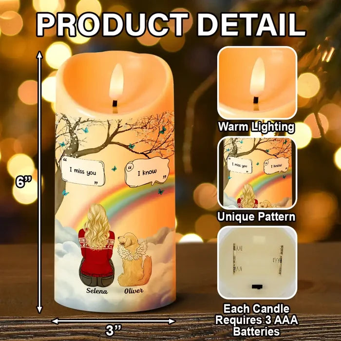 Dog Lovers, Dog Mom, Pet Lovers, Memorial, Cat Lovers - I Miss You Memorial Dog Cat Memorial - Personalized Flameless LED Candle