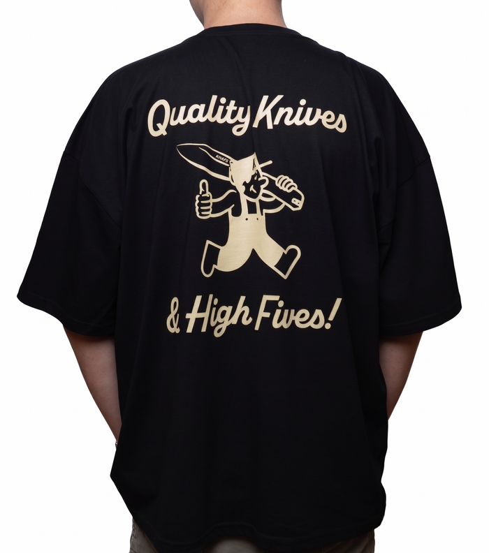 Knafs Quality Knives and High Fives t-shirt, black, back print design
