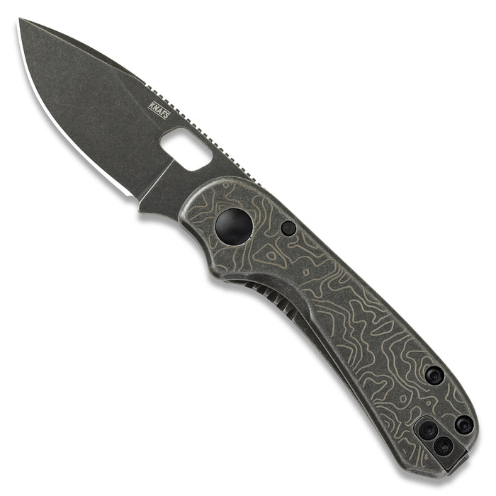 Lander 5 pocket knife, Topo black stonewashed edition, open, front view
