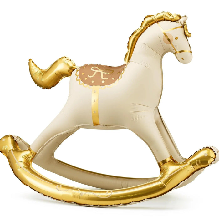 Rocking Horse Balloon - Large Cream & Gold Rocking Horse Foil Balloon - Air Fill Balloon - Baby Shower Balloon - Gender Neutral-Welcome Home - Jolie Fete UK