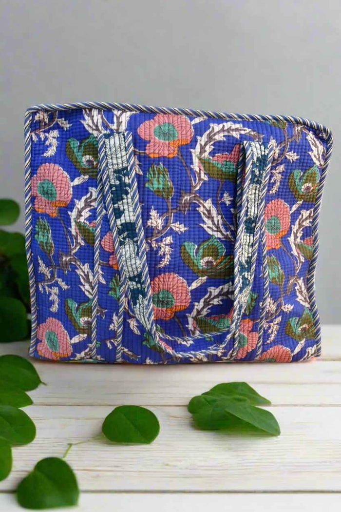 Naughty Blue Zipper Tote Bag | Hand-Blocked Cotton Tote for Women