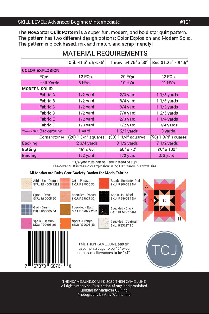 Nova Star Quilt Pattern - Printed
