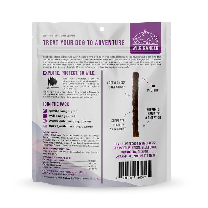 Wild Ranger Duck Jerky & Superfoods Dog Treats 8oz Made in USA