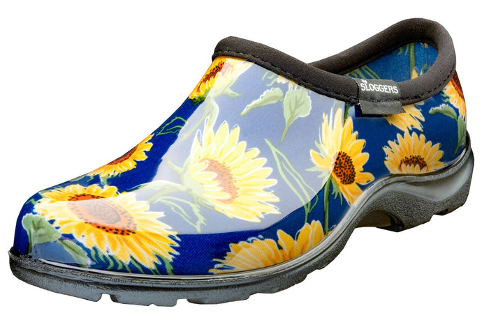 Women's Garden Shoe, Sunflower Print Blue: Sunflower Blue Sloggers Made in USA