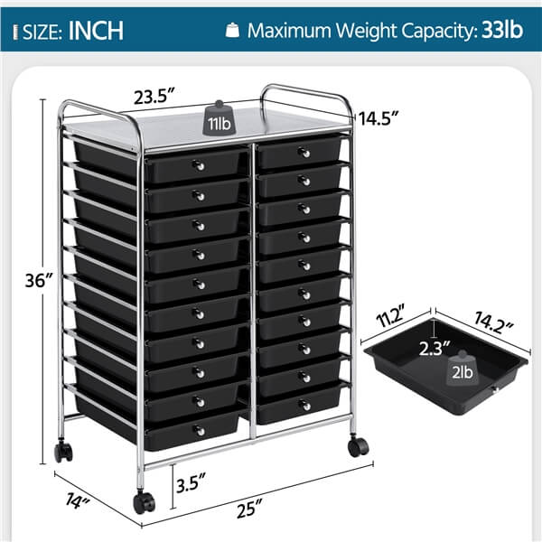 Yaheetech 20-Drawer Rolling Storage Cart