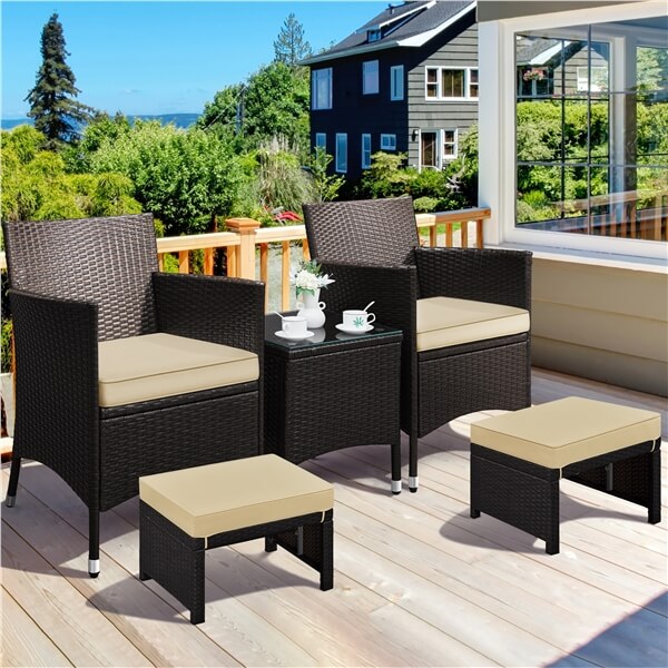 Yaheetech 2pcs Wicker Ottomans