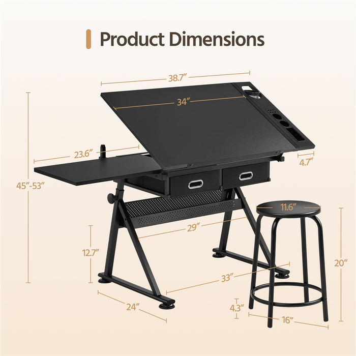 Yaheetech Adjustable Drawing&Drafting Table & Stool Set