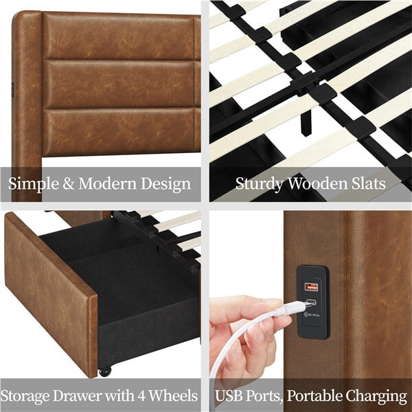 Upholstered Bed Frame with USB Ports