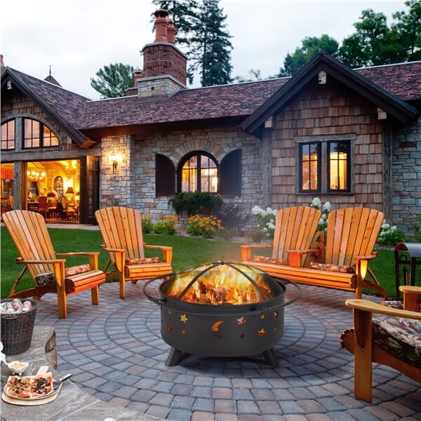 Fire Pit Set Iron Bowl Including Poker Mesh Cover for Backyard