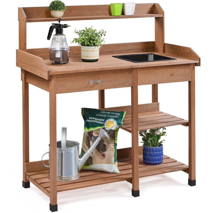 Yaheetech Outdoor Garden Work Bench Sink Drawer Rack Shelves