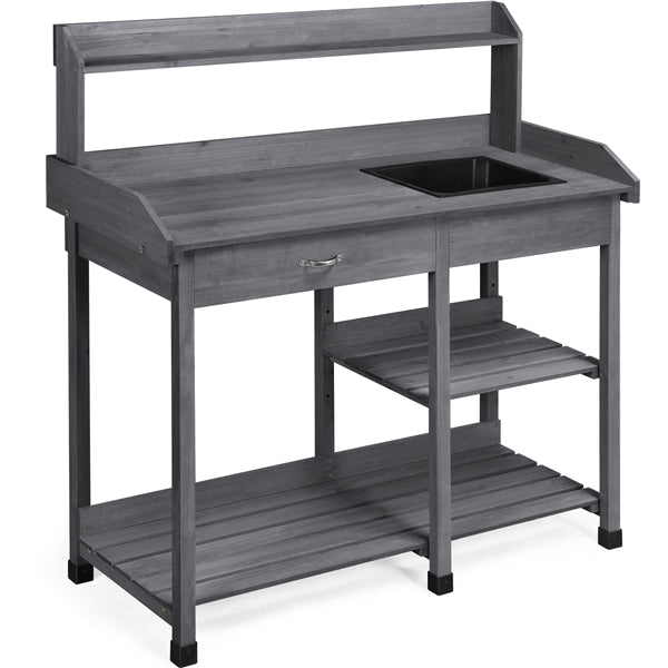 Yaheetech Outdoor Garden Work Bench Sink Drawer Rack Shelves