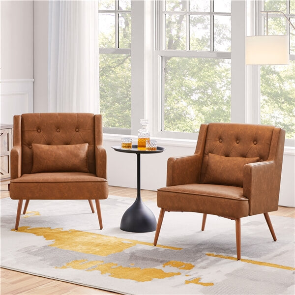 Yaheetech Set of 2 Button-Tufted PU Leather Accent Armchairs