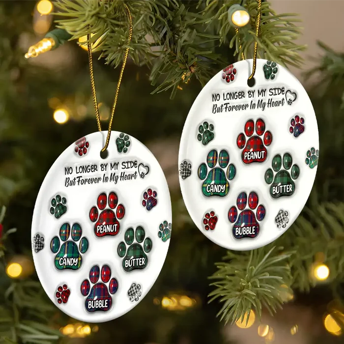 You Left Paw Prints On My Heart Pet Memorial - 3D Inflated Effect Printed Ornament, Personalized Circle Ceramic Ornament
